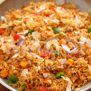 Coconut jollof rice with chicken